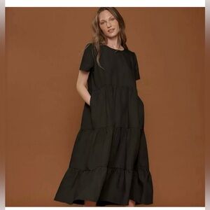 NWT Tradlands Chalet Women's Dress Black S Tencel/Linen Short Sleeve